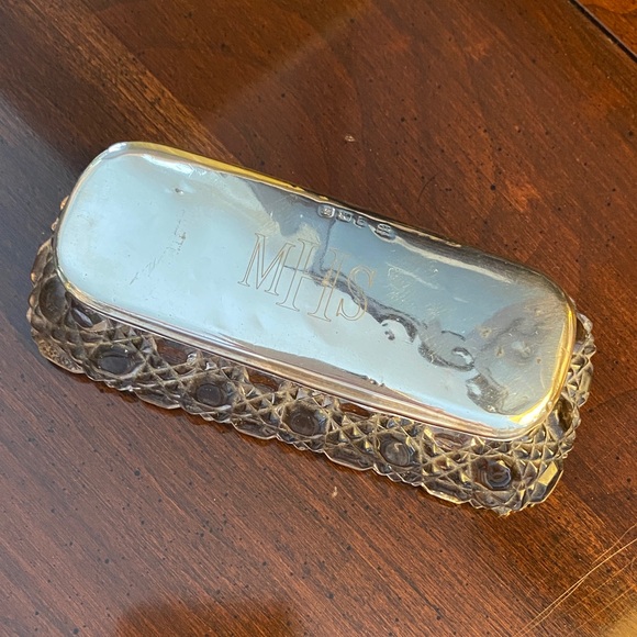 Other - Hobnail Cut Glass Dressing Table Trinket Pot / Sterling Silver Lid